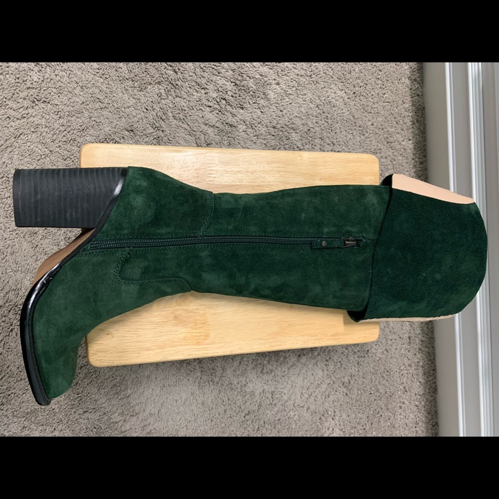 Tall Dark Green Suede Boots